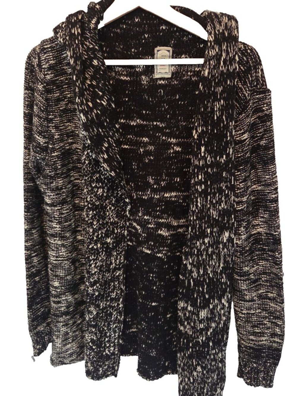 RNT23 Womens Size 10 12 Chunky Hooded Cardigan Black White